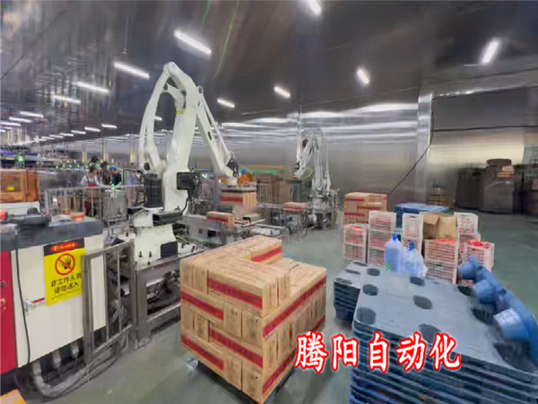 箱裝食品碼垛機(jī)器人代替人工車間看不到搬運(yùn)工